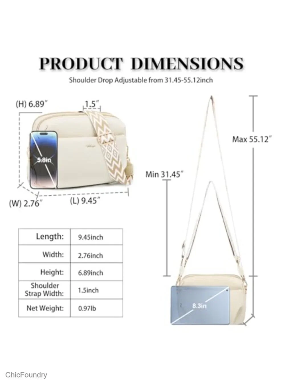 Vegan Leather Crossbody Bag Anti Theft RFID Blocking Multi Pockets Adjustable